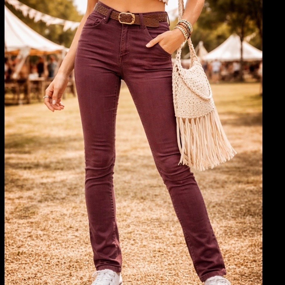 Divine Rights of Denim Lust Low Rise Classic Skinny Jeans Plum Burgundy Size 26